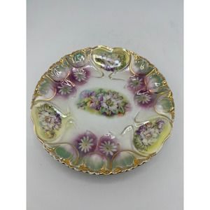 Prussia Floral Plate‎ Unmarked Antique Gold Purple